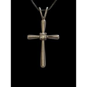 PAJ Sterling Silver 925 Cubic Zirconia Cross Pendant Necklace Religious 18” 2g